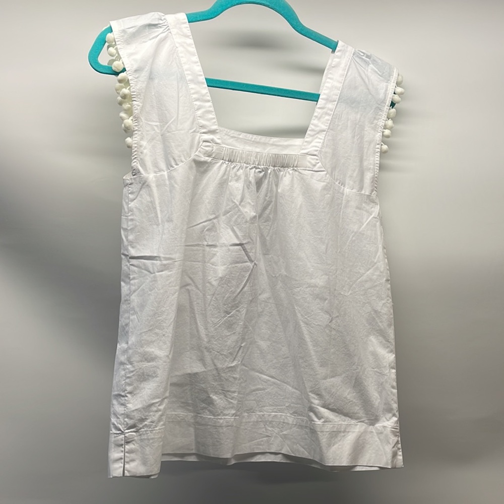 J. Crew White Square Neck Pompom Top - Picture 3 of 6